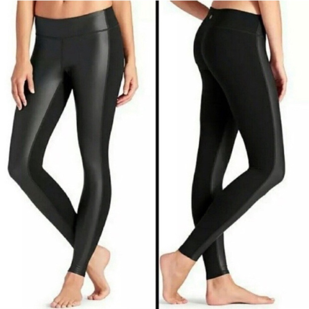 Athleta Black Gleam Faux Leather Leggings- Size XL